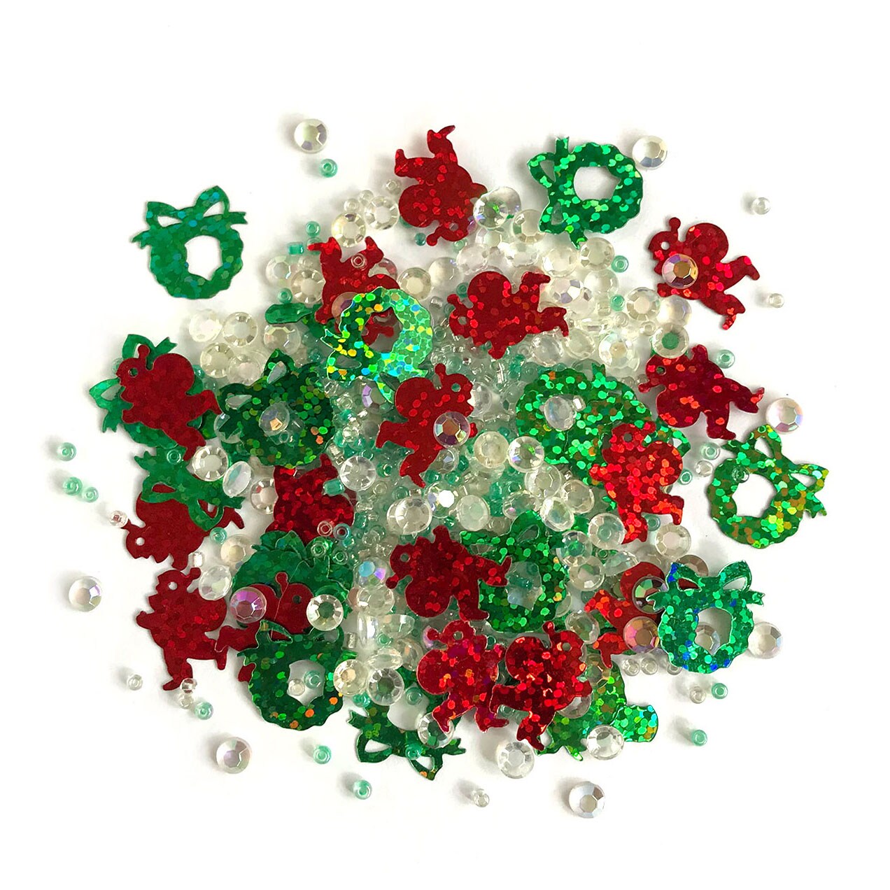 Buttons Galore Sparkletz&#xAE; Embellishments Bundle Iridescent Diamonds, Half Pearls, Sequins &#x26; Seed Beads- Christmas 50 Grams