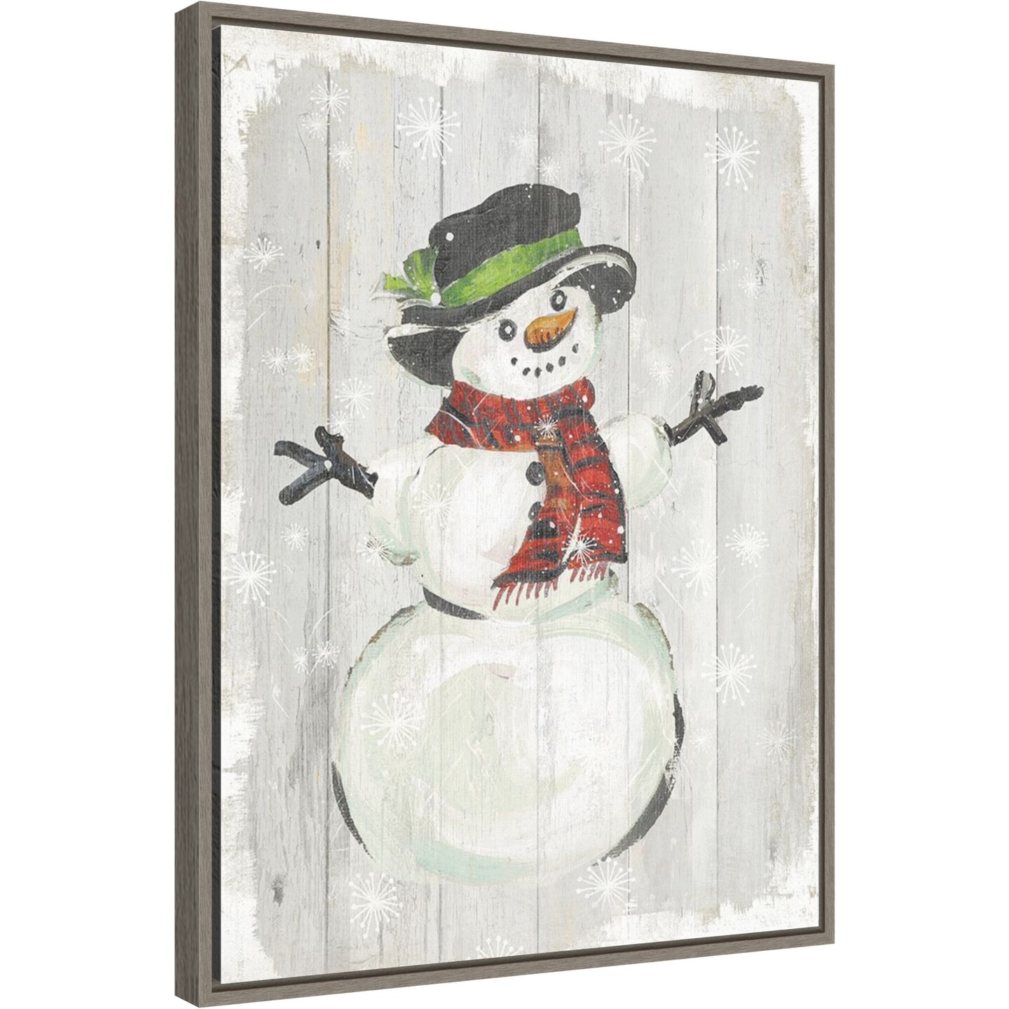 Holiday Snowman by PI Studio 18-in. W x 24-in. H. Canvas Wall Art Print Framed in Grey