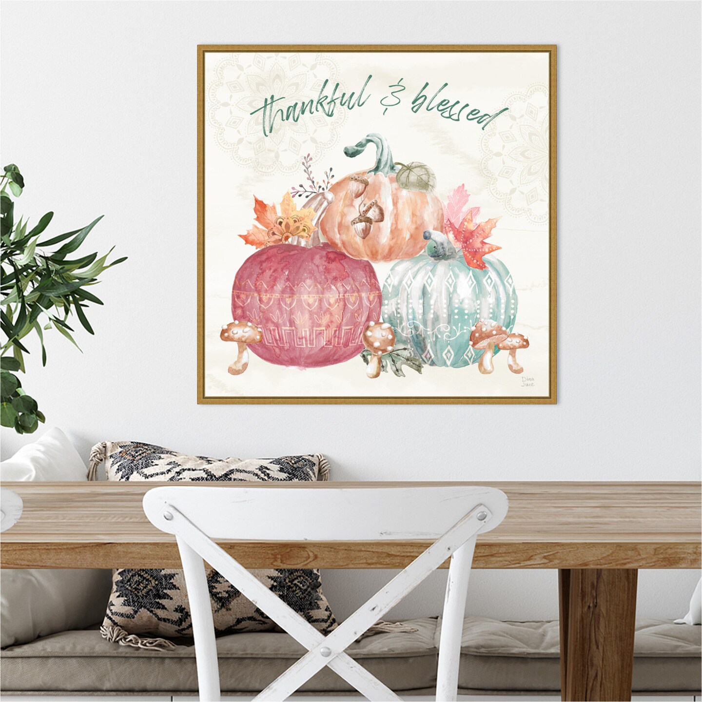 Harvest Touch VI by Dina June 22-in. W x 22-in. H. Canvas Wall Art Print Framed in Gold