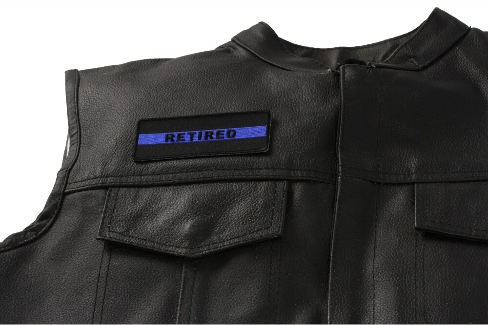Patch, Embroidered Patch (Iron-On or Sew-On), Retired Police Officer Patch Thin Blue Line, 4&#x22; x 1.5&#x22;