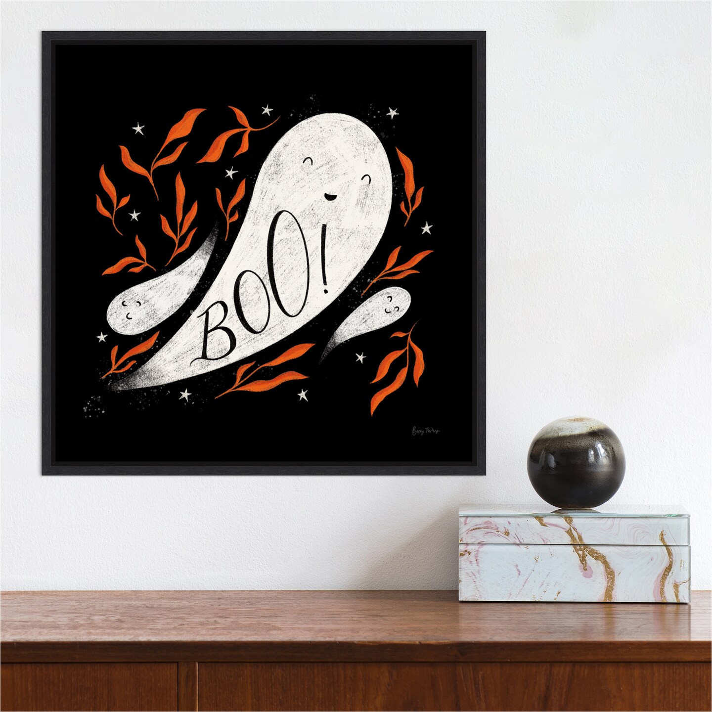 Cute Halloween III by Becky Thorns 16-in. W x 16-in. H. Canvas Wall Art Print Framed in Black