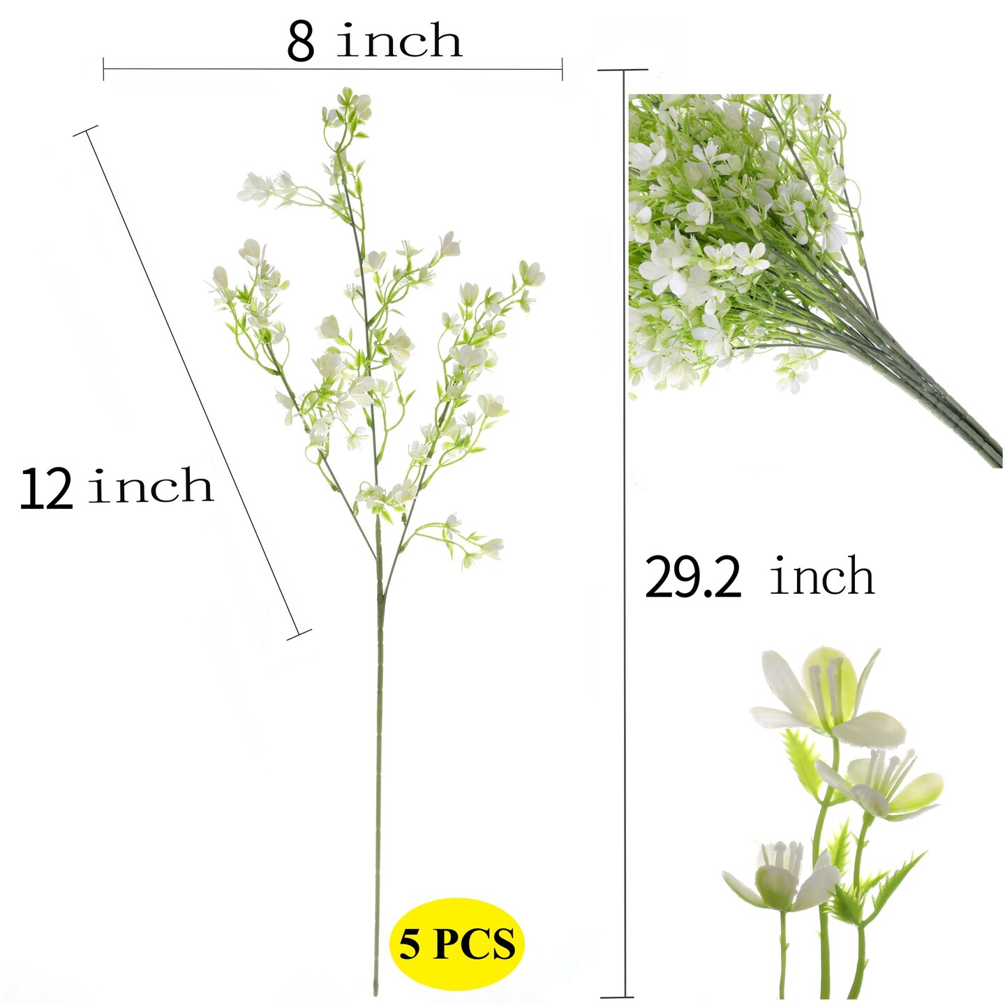 Grand Verde Forget-Me-Not Tall Artificial Flowers 29&#x201D; Long Stems Real-Touch Faux Bouquet, 5pcs Bundle