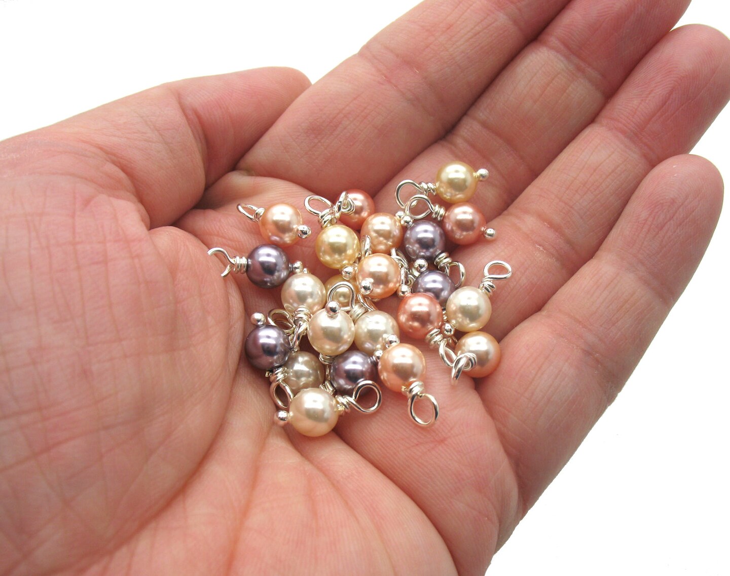 Crystal Pearl Bead Charms, 20 pieces, Peach Cream & Mauve 6mm Bead Dangle Set, Adorabilities