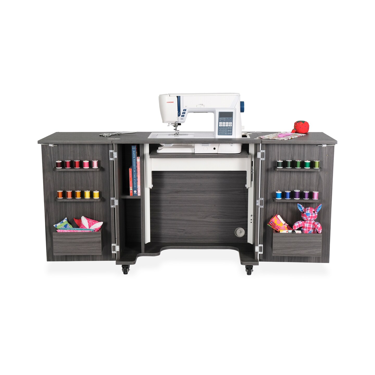 Kangaroo Bandicoot Sewing Cabinet with Lift – Compact Quilting & Sewing Machine Table with Storage, Expandable Work Surface and Rolling Casters