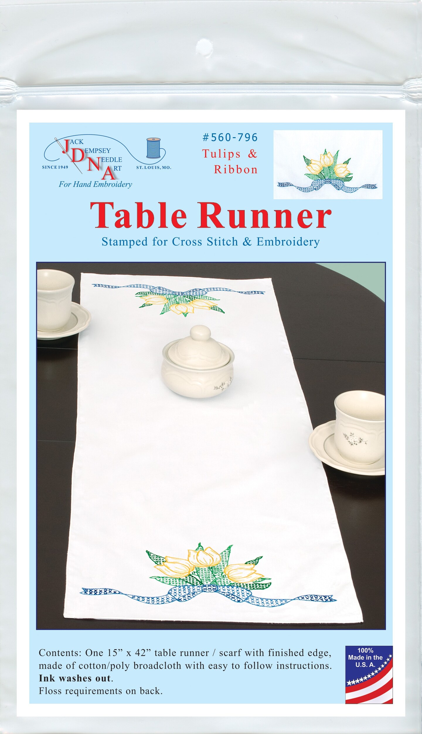 Jack Dempsey Stamped Table Runner/Scarf 15"X42"Tulips & Ribbon Tools