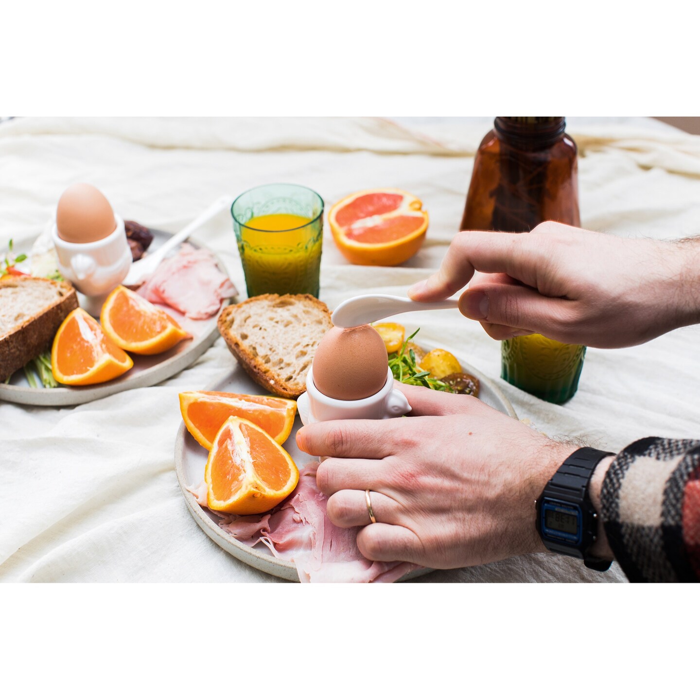 RSVP Intl Porcelain Egg Cups &#x26; Spoons - Set Of 8 (4C + 4Sp)