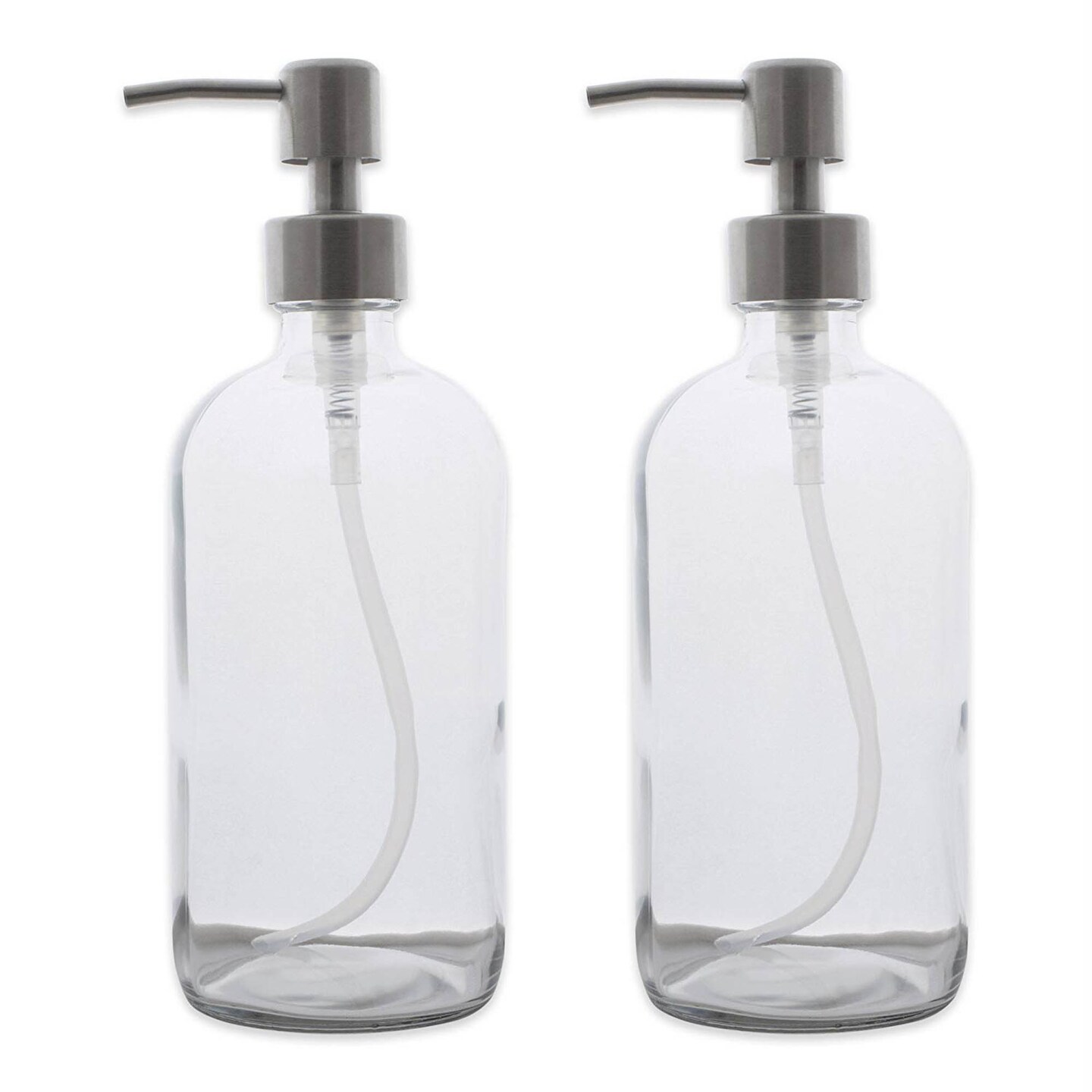 DII 2-Piece 16oz Clear Glass Bottle Set With Stainless Pump Tops