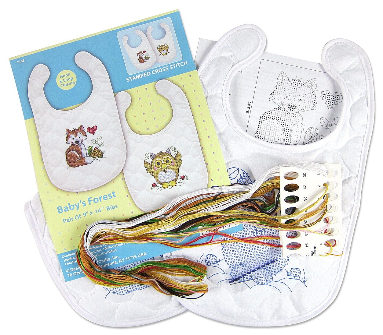 Design Works Stamped Bib Cross Stitch Kit 9"X14" 2/PkgBaby's Forest