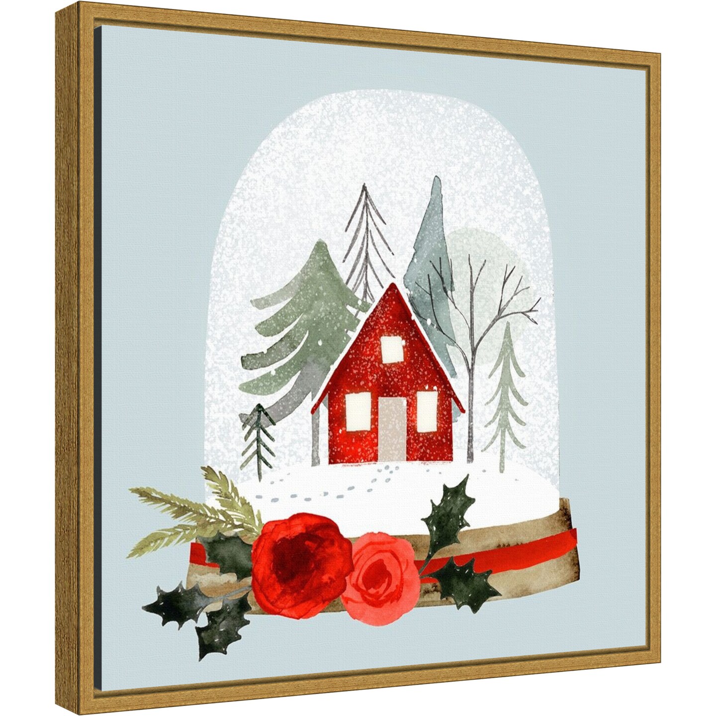 Snow Globe Village I by Victoria Barnes 16-in. W x 16-in. H. Canvas Wall Art Print Framed in Gold