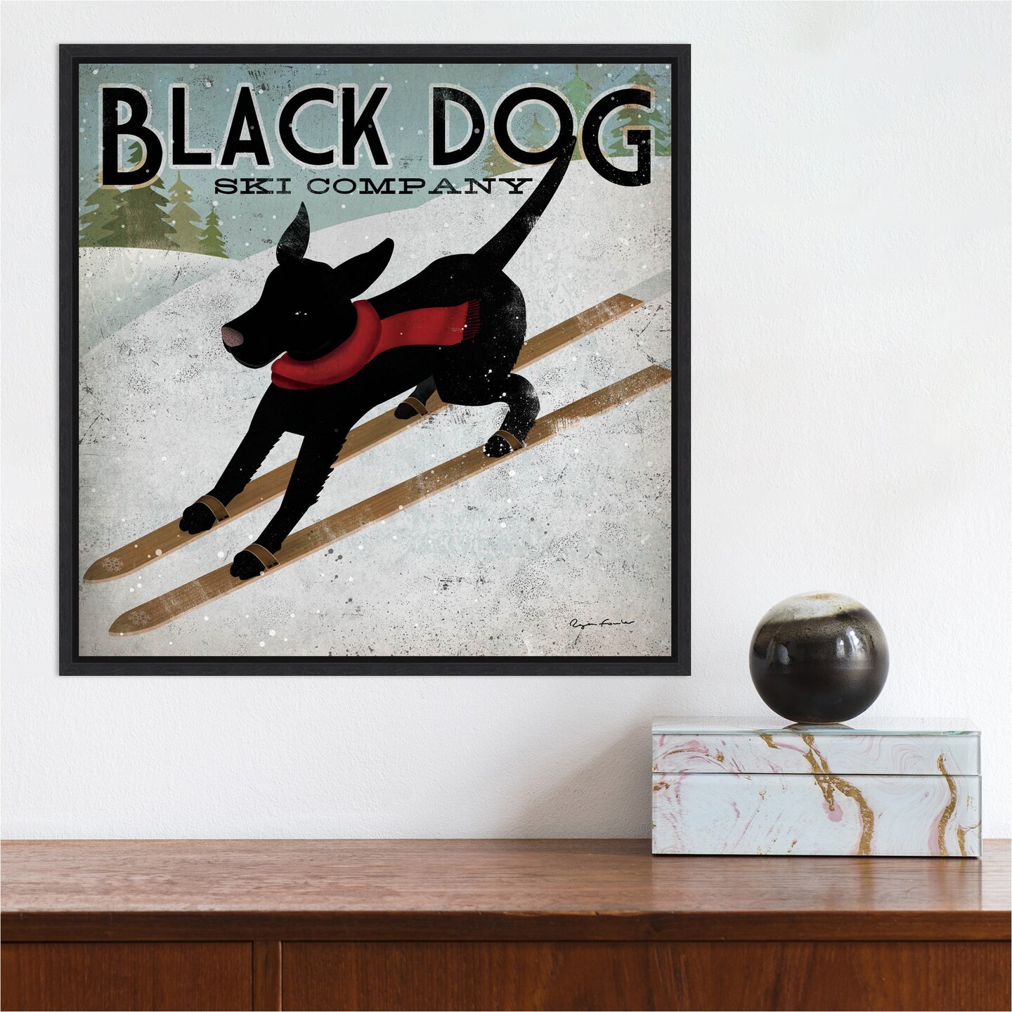 Black Dog Ski Co (square) by Ryan Fowler Canvas Wall Art Print Framed