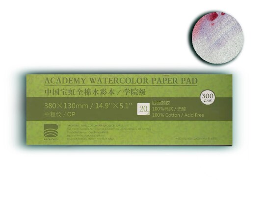BAOHONG Academy' Watercolor Paper, 100% Cotton, Acid-Free, 140LB/300GSM  (Textured Cold Press 390x540mm, Roll of 10 Sheets)