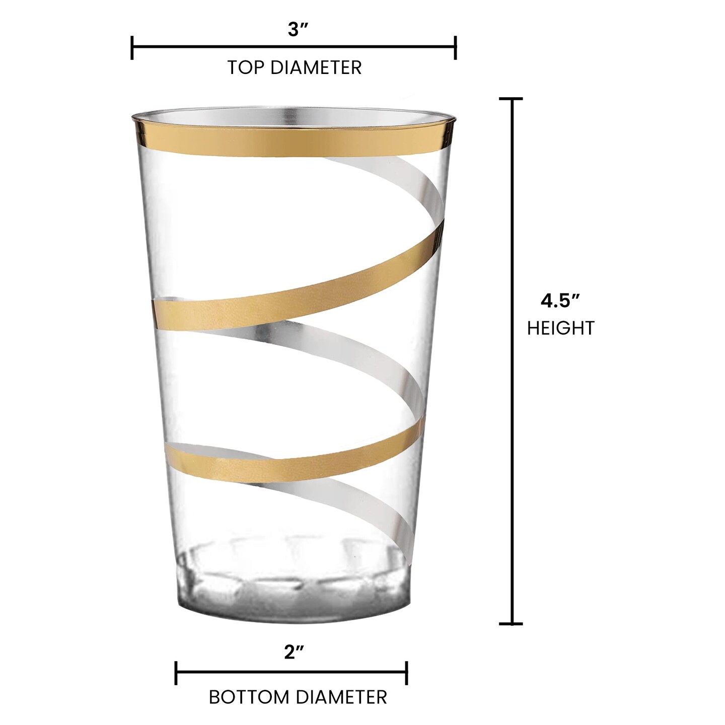 Clear with Gold Swirl Round Disposable Plastic Tumblers - 12 Ounces (240 Cups)