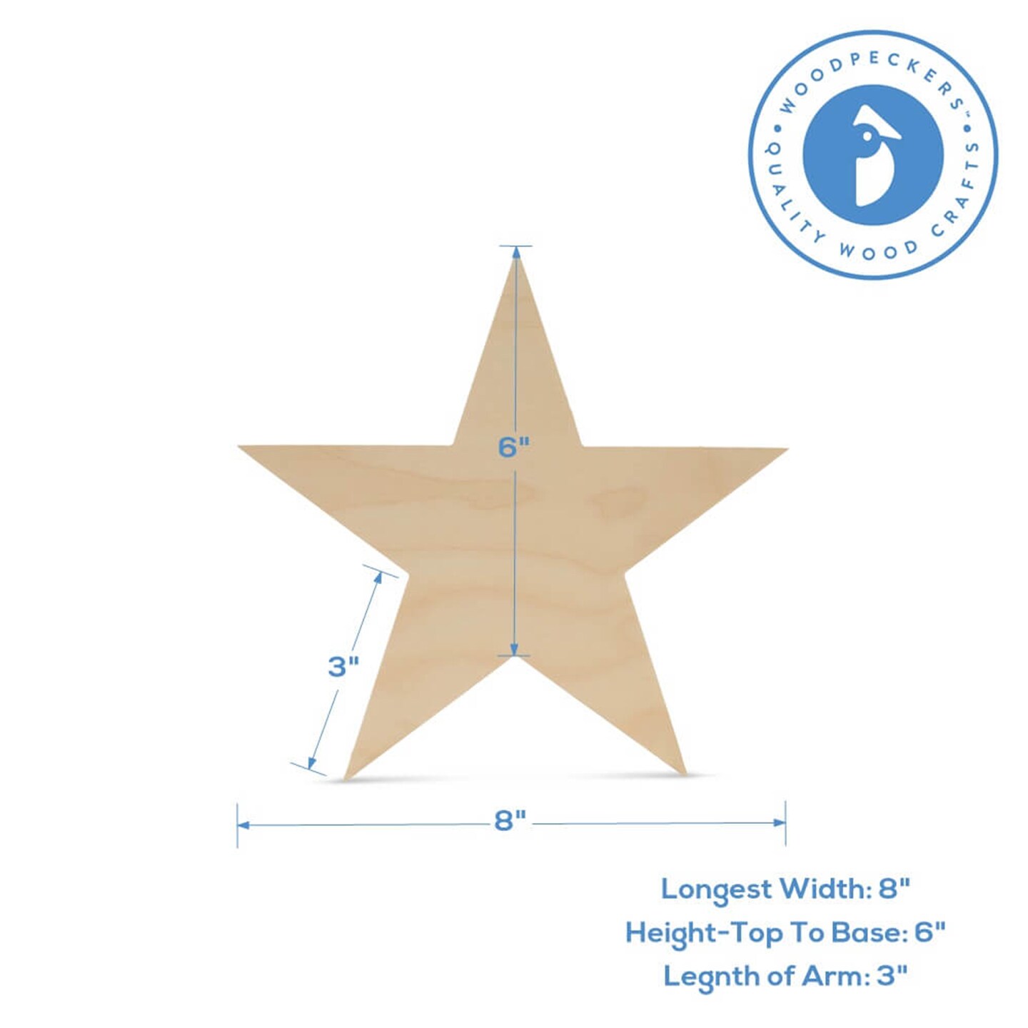 Wooden Star Cutout, Multiple Sizes Available, Unfinished, July 4 & Year Round Crafts | Woodpeckers