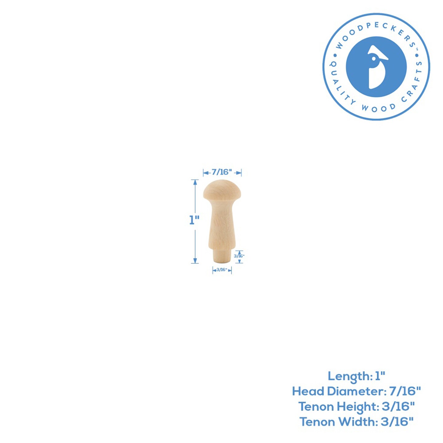 Mini Shaker Pegs 1 Inch with 3/16 Inch Tenon, Unfinshed for Crafts |Woodpeckers