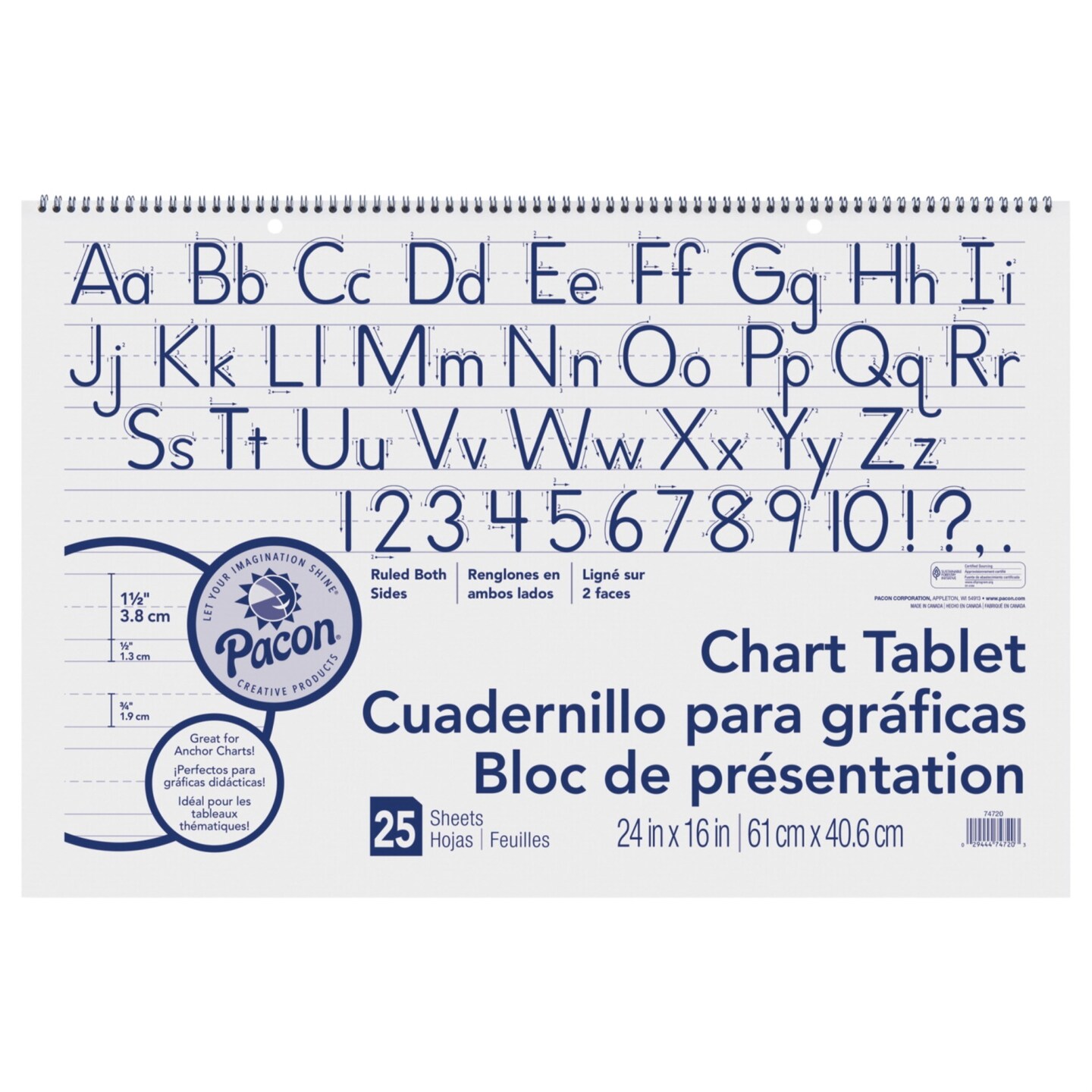 Pacon Manuscript Chart Tablet, 24 x 16 Inches, 11/2 Inch Ruled Long