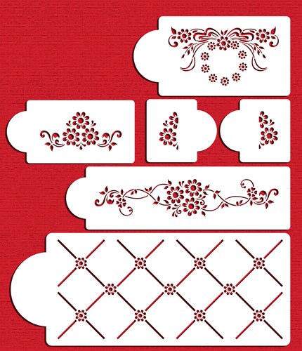 Four Tier Daisy Lattice Cake Stencil Set | C380 by Designer Stencils | Cake Decorating Tools | Baking Stencils for Royal Icing, Airbrush, Dusting Powder | Reusable Plastic Food Grade Stencil for Cakes | Easy to Use &#x26; Clean Cake Stencil