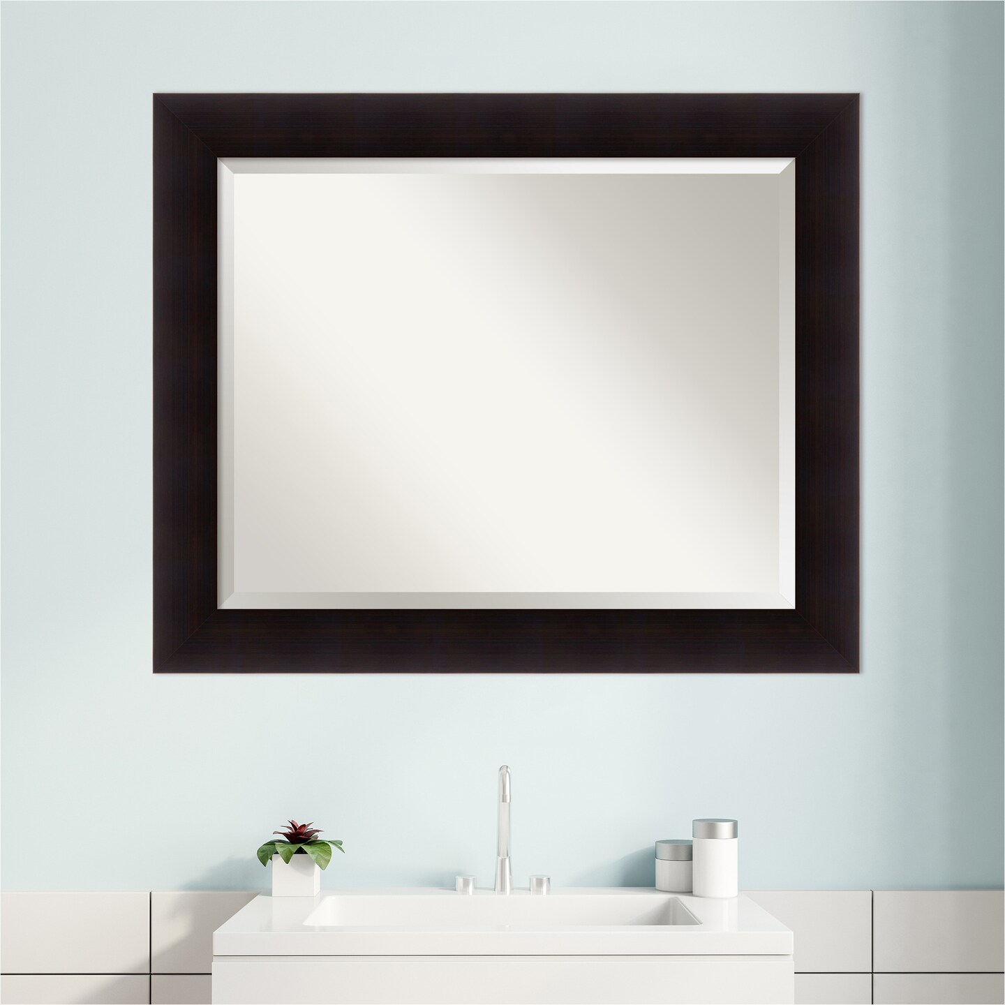 Beveled Wood Bathroom Wall Mirror, Portico Espresso Frame | Mirrors ...