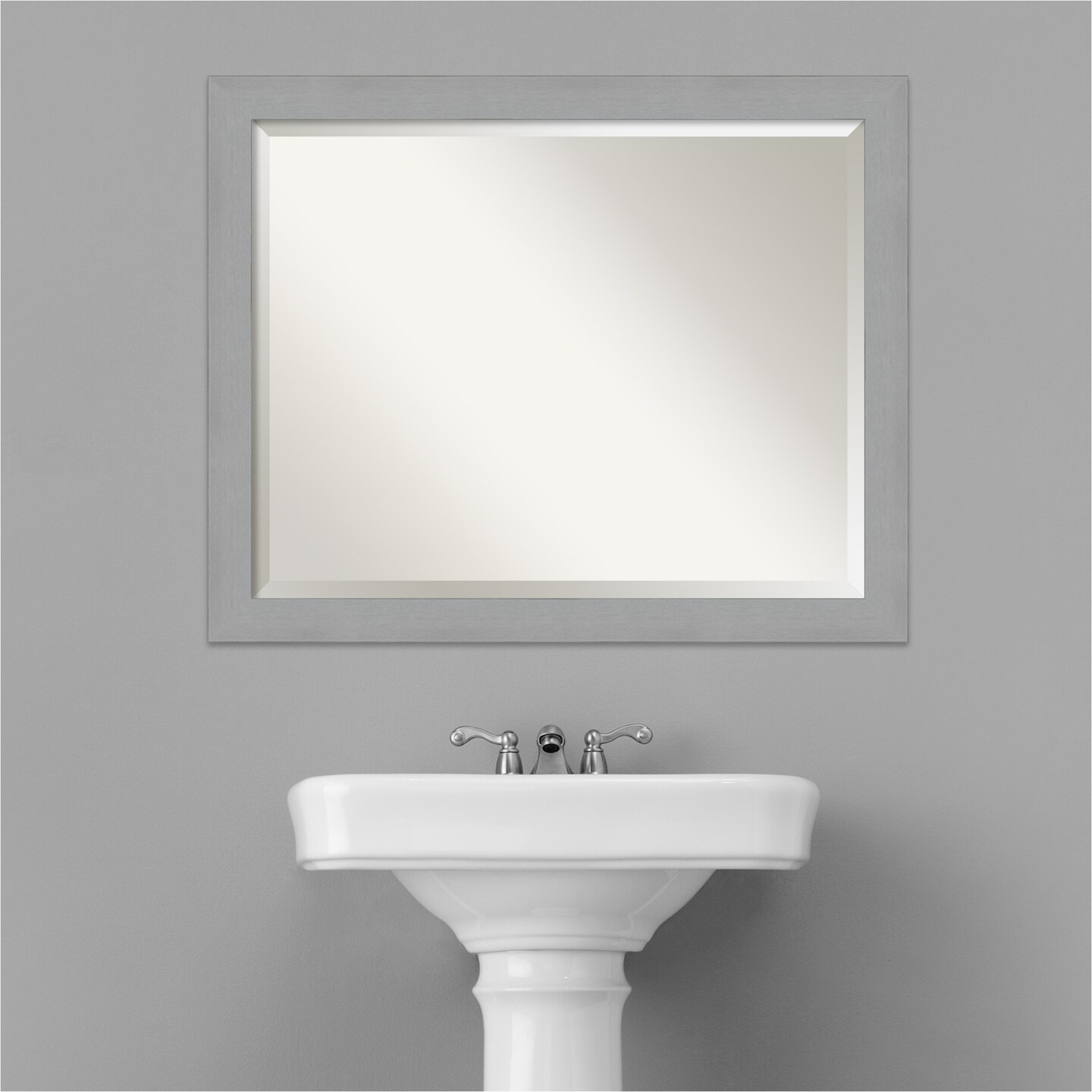 Beveled Bathroom Wall Mirror, Brushed Frame