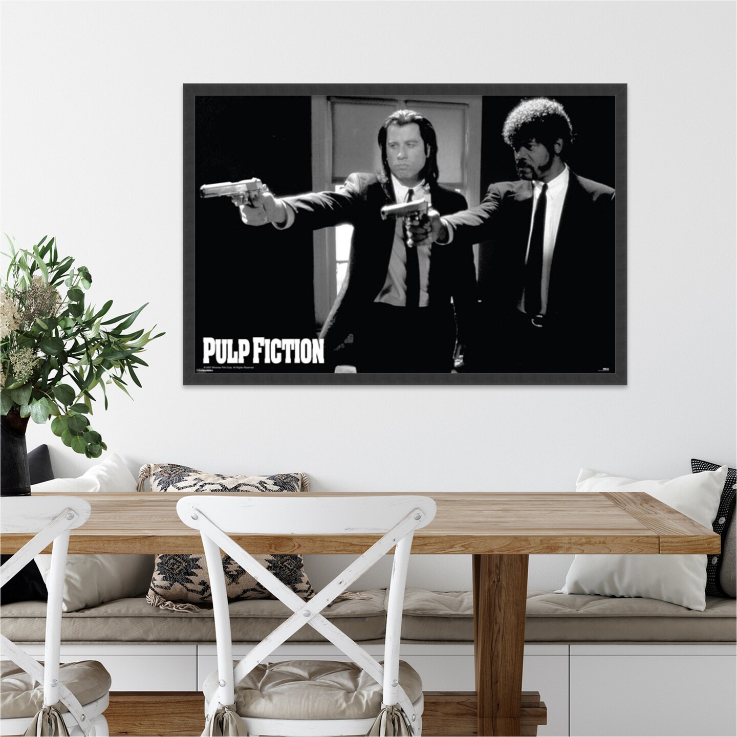 Amanti Art Pulp Fiction Duo Guns Framed Wall Art Print (37 in. W x 25 in. H), Simply Satin Black Frame