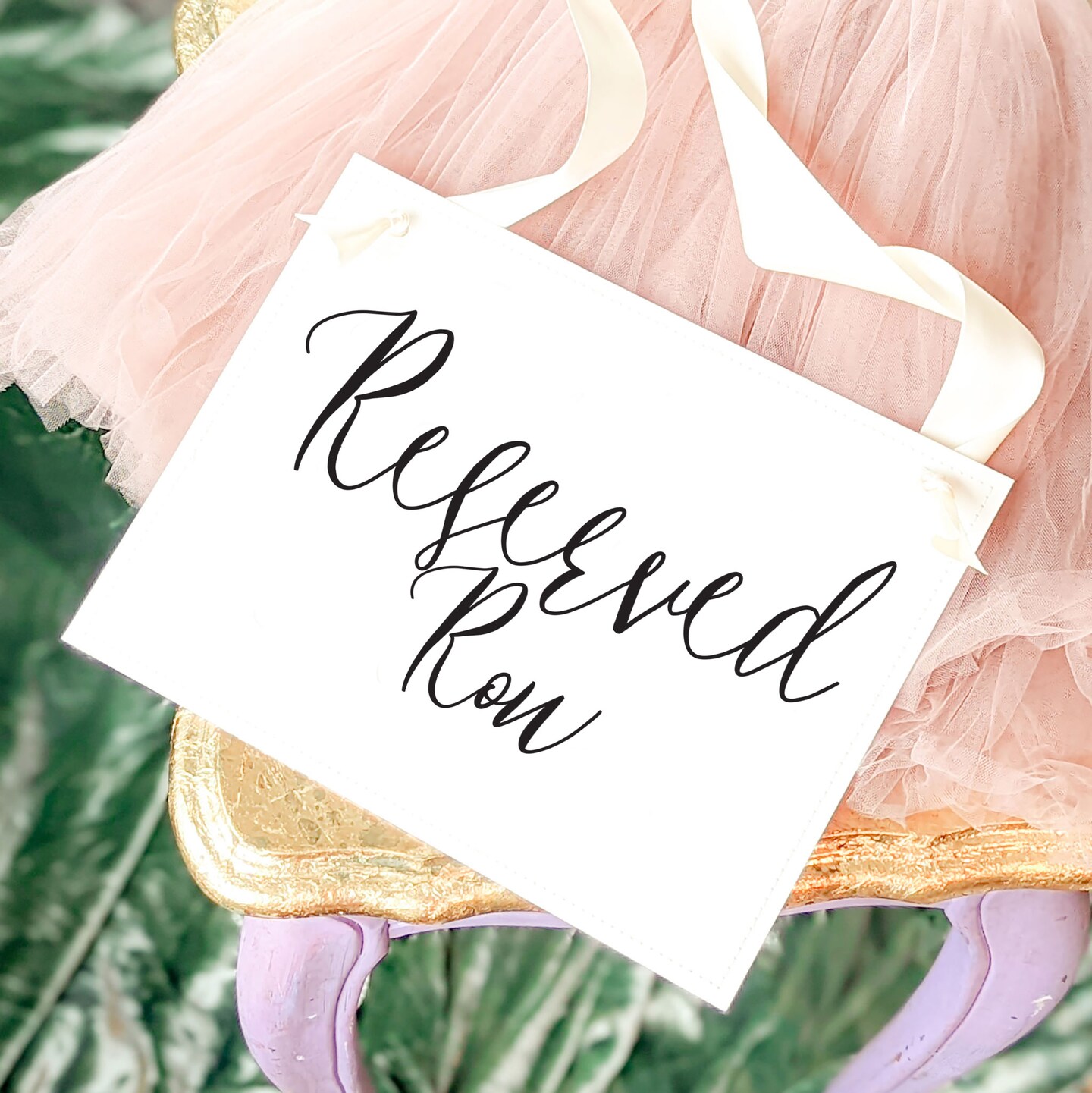 Ritzy Rose Reserved Row Sign - Black on 11x8in Ivory Linen Cardstock with Ivory Ribbon