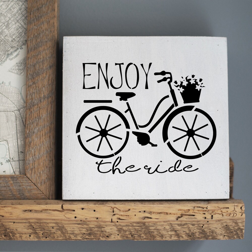 Enjoy The Ride Bicycle Embossing 12 x 12 Stencil | FS050 by Designer Stencils | Word &#x26; Phrase Stencils | Reusable Stencils for Painting on Wood, Wall, Tile, Canvas, Paper, Fabric, Furniture, Floor | Reusable Stencil for Home Makeover