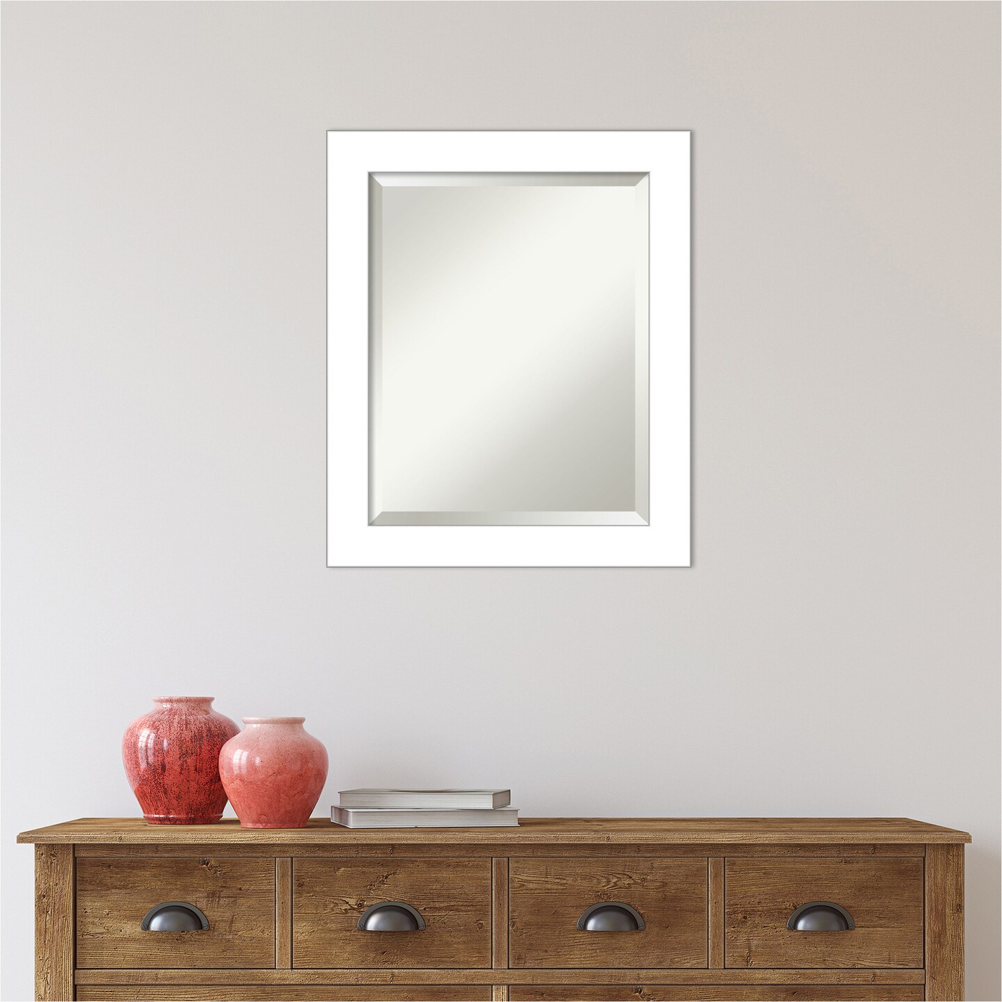 Beveled Bathroom Wall Mirror, Wedge White Frame