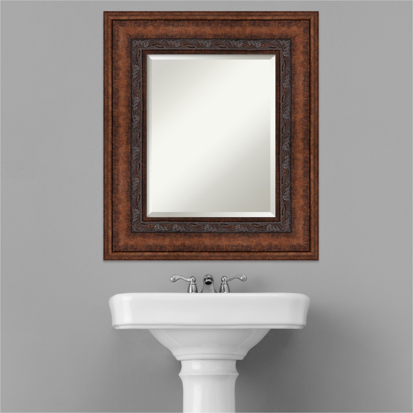 Beveled Bathroom Wall Mirror, Decorative Bronze Frame