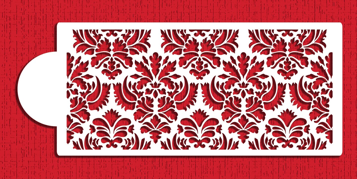 Damask Cake Stencil Tier #5 | C405 by Designer Stencils | Cake Decorating Tools | Baking Stencils for Royal Icing, Airbrush, Dusting Powder | Reusable Plastic Food Grade Stencil for Cakes | Easy to Use & Clean Cake Stencil