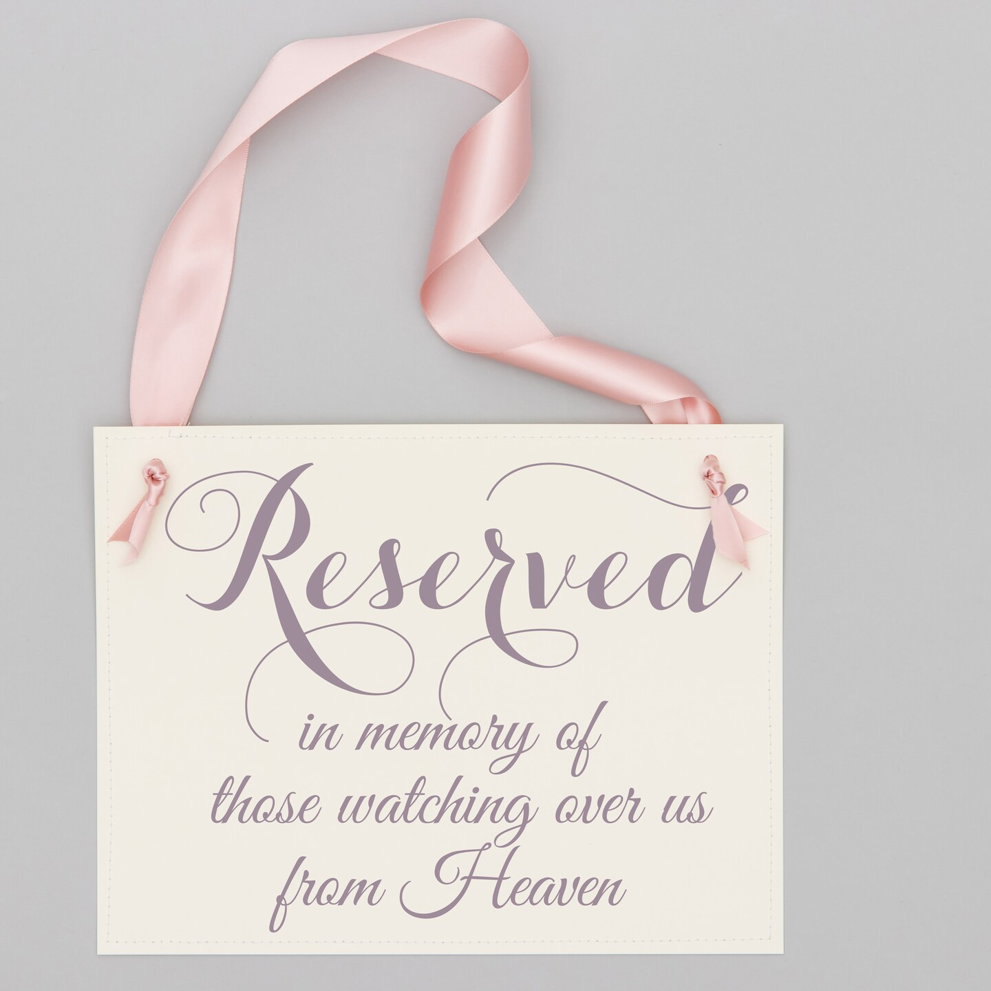 Ritzy Rose Memorial Chair Sign - Fig on 11x8in Ivory Linen Cardstock with Rose Gold Ribbon