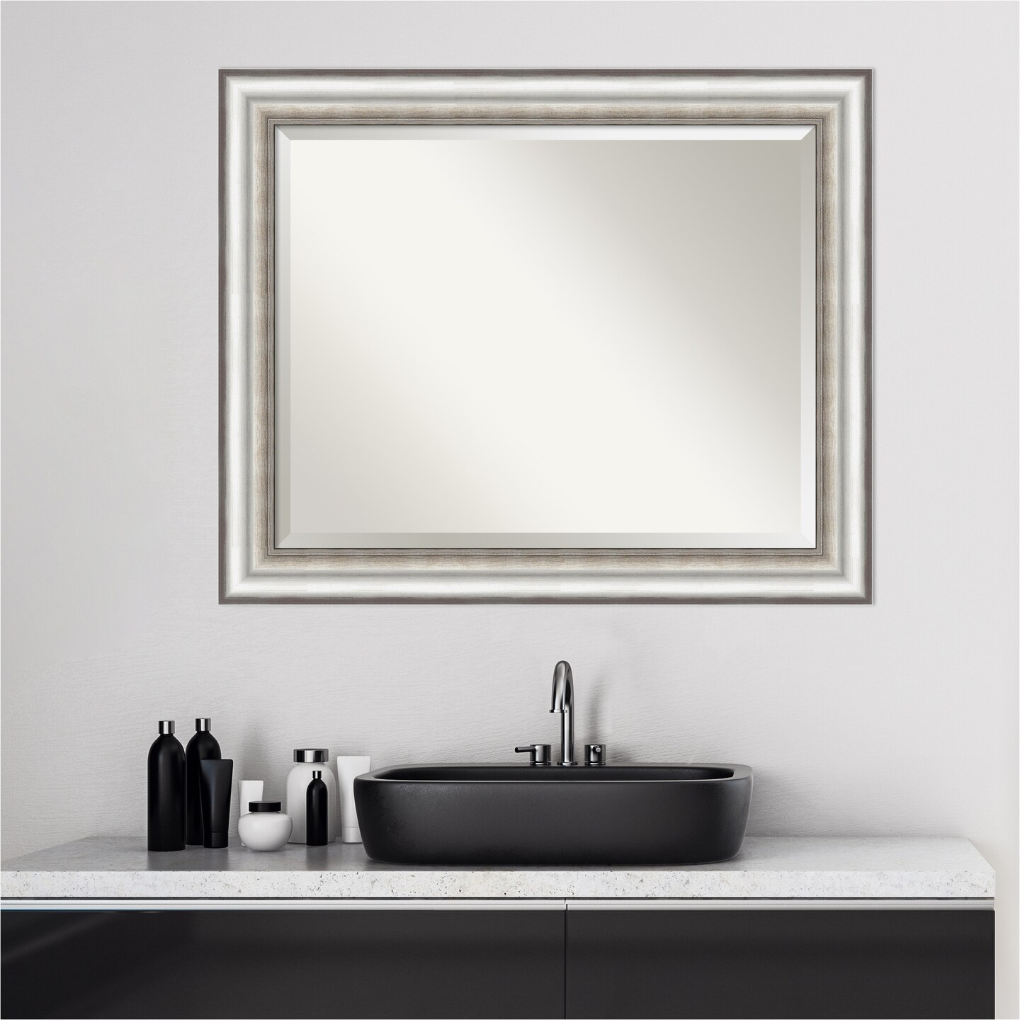 Beveled Bathroom Wall Mirror, Salon Silver Frame