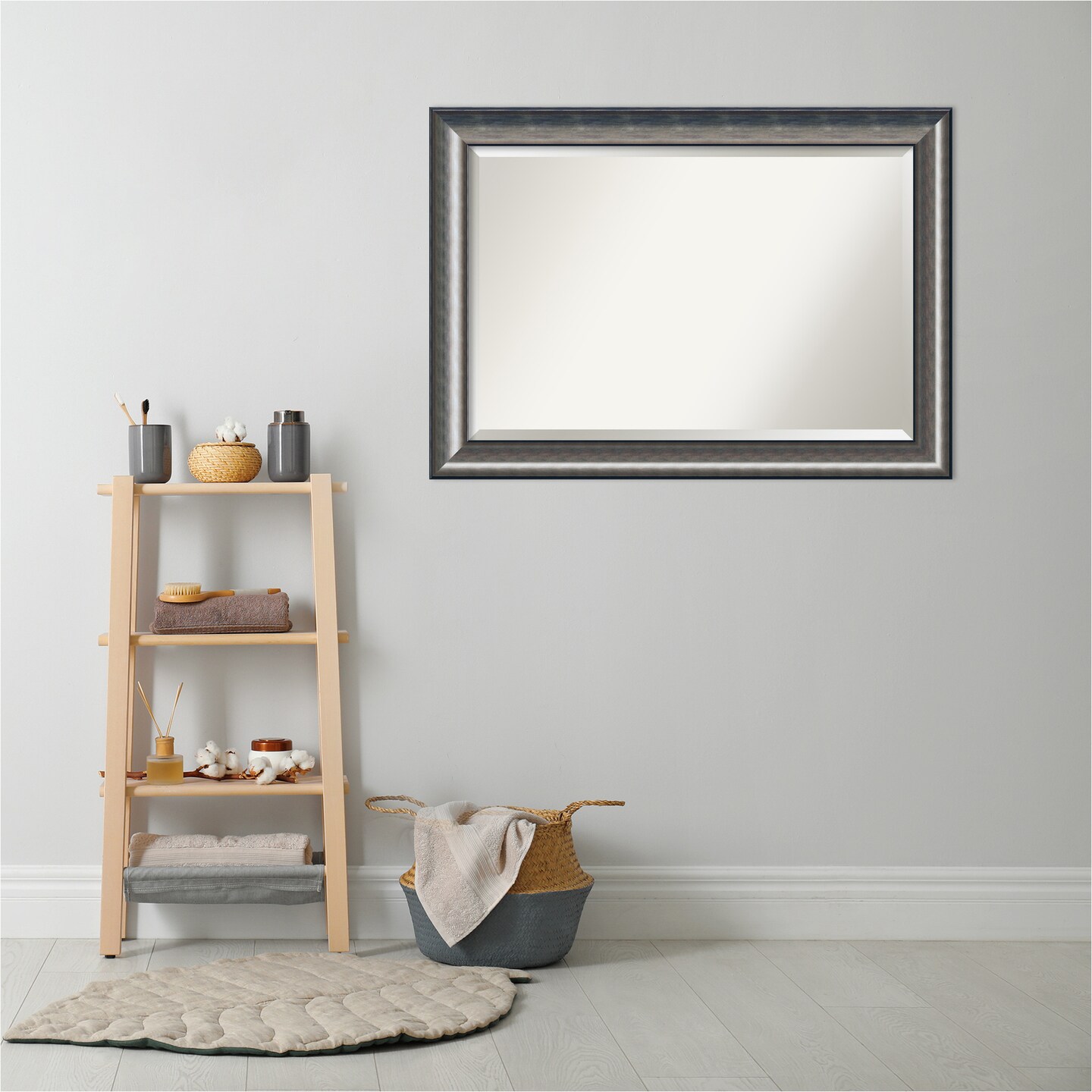 Beveled Wood Bathroom Wall Mirror, Quicksilver Scoop Frame