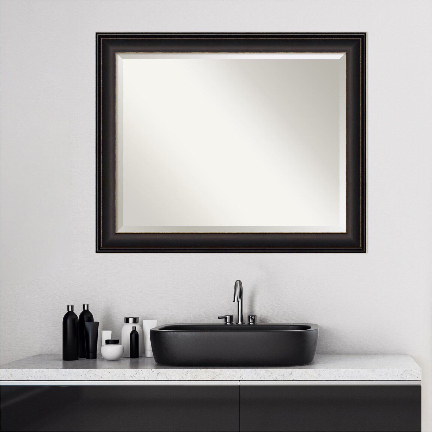 Beveled Bathroom Wall Mirror, Trio Oil Rubbed Bronze Frame