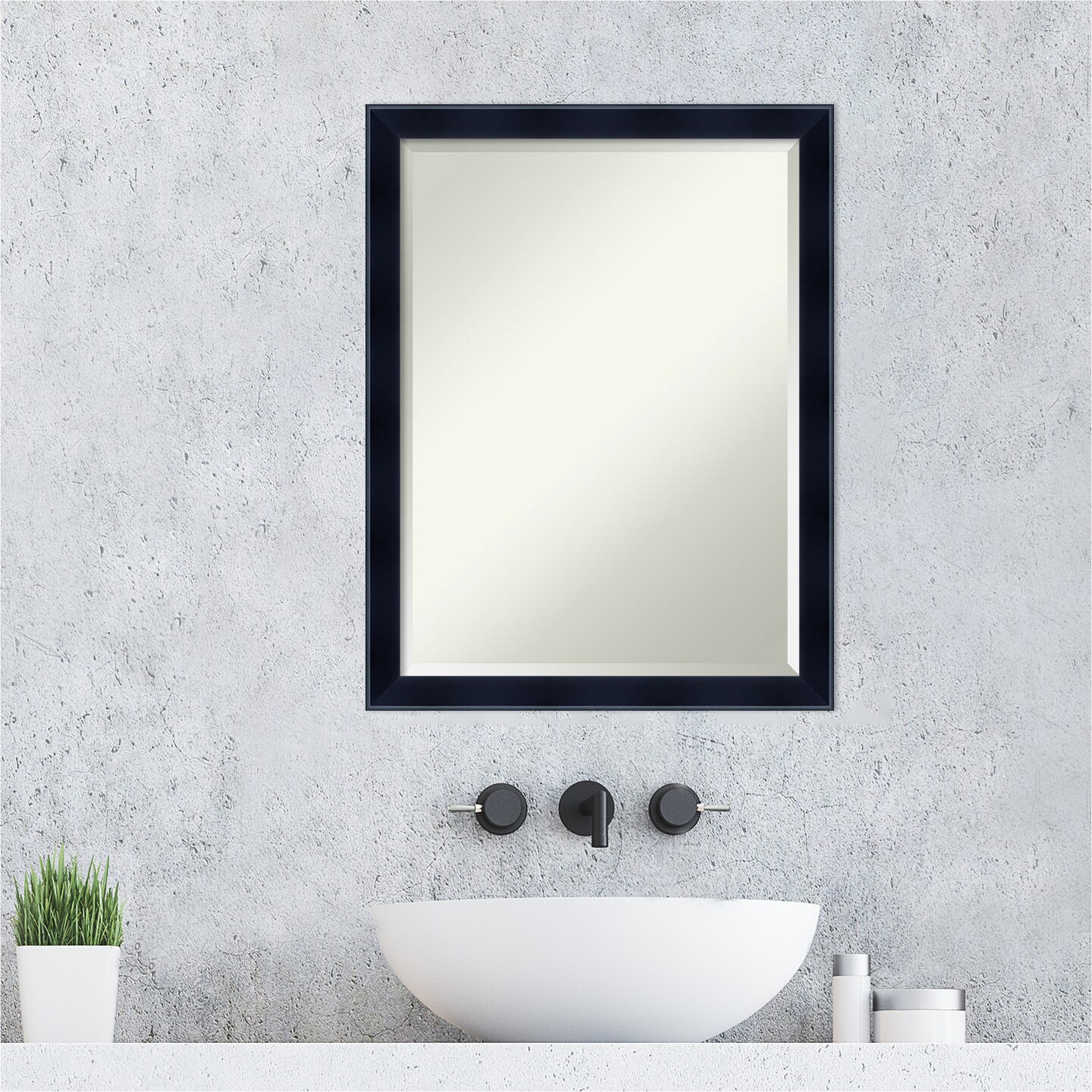 Beveled Wood Bathroom Wall Mirror, Madison Black Frame