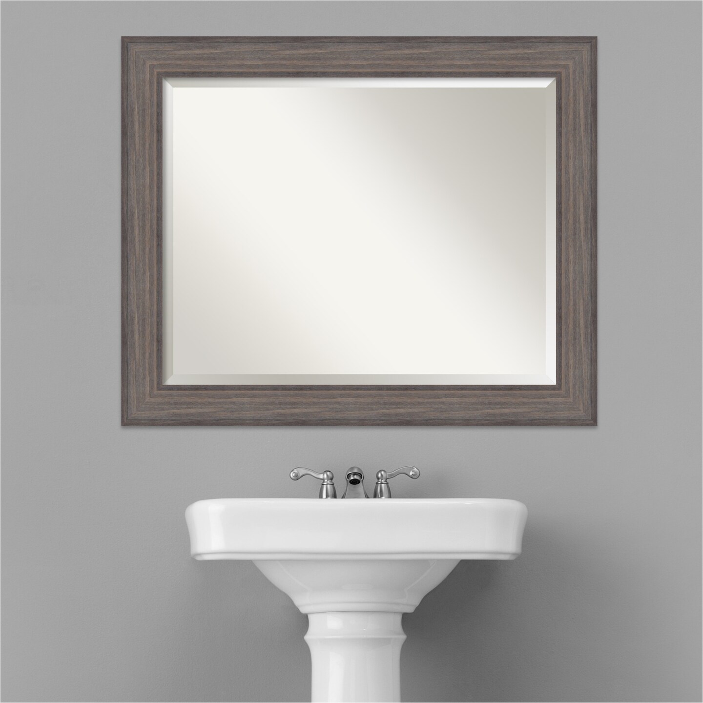 Beveled Wood Bathroom Wall Mirror, Country Barnwood Frame