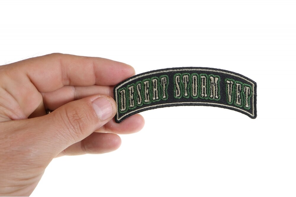 Patch, Small Embroidered Rocker (Iron-On or Sew-On), Desert Storm Vet Military, 3.75&#x22; x 1.5&#x22; Arch