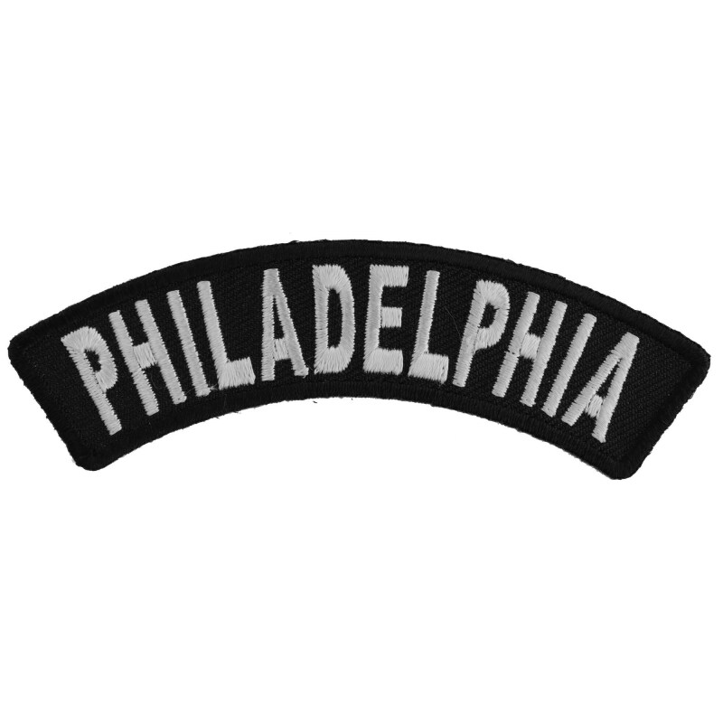 Patch, Small Embroidered Rocker (Iron-On or Sew-On), Philadelphia Pennsylvania City Patch, 4" x 1" Arch