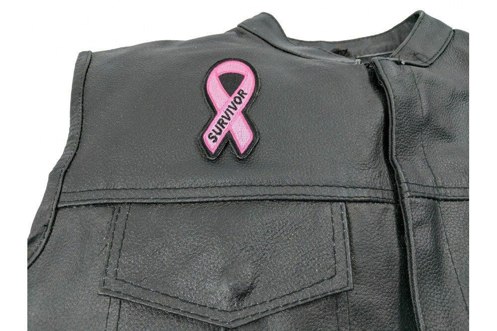 Patch, Embroidered Patch (Iron-On or Sew-On), Breast Cancer Survivor Pink Ribbon, 1.5" x 3.25"