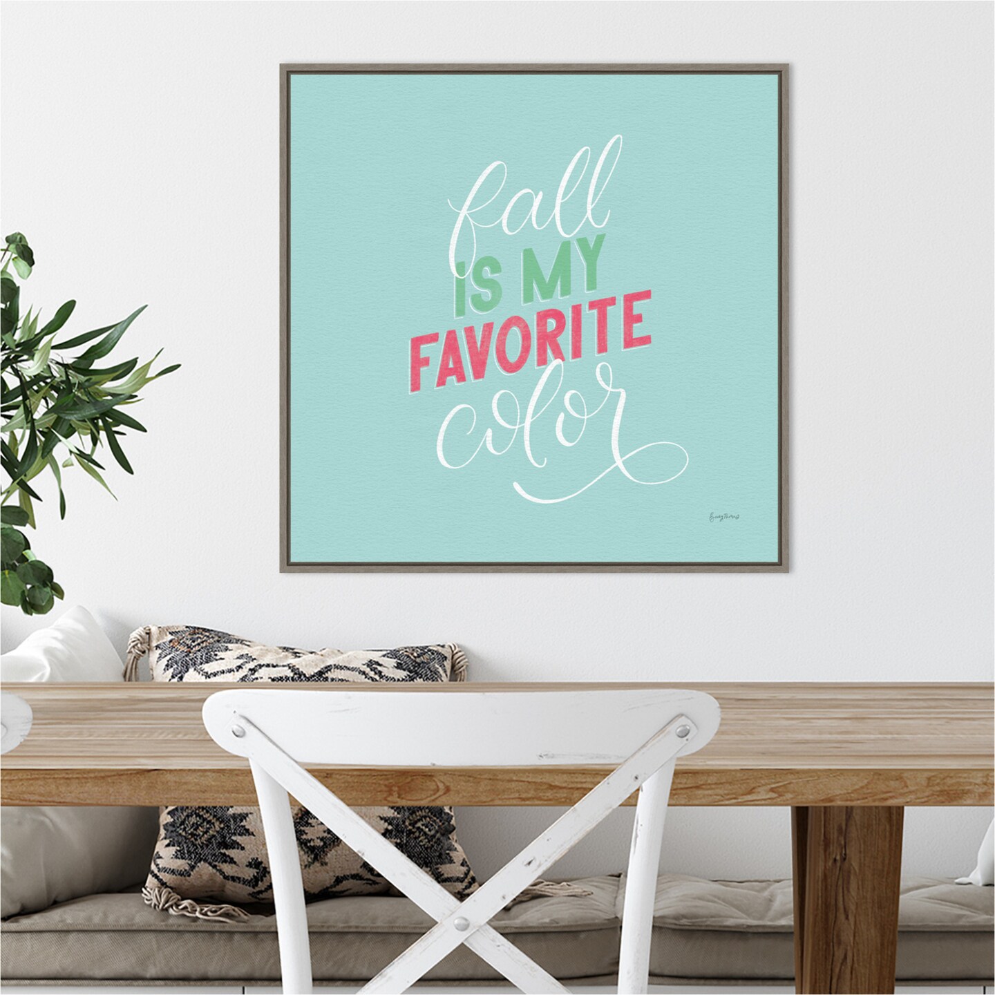 Autumn Sayings I by Becky Thorns 22-in. W x 22-in. H. Canvas Wall Art Print Framed in Grey