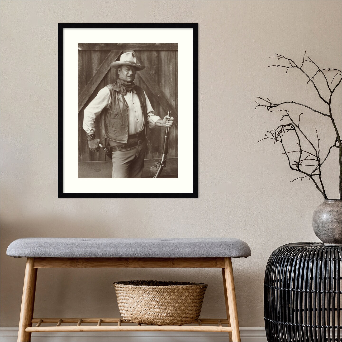 John Wayne by Bob Willoughby Wood Framed Wall Art Print