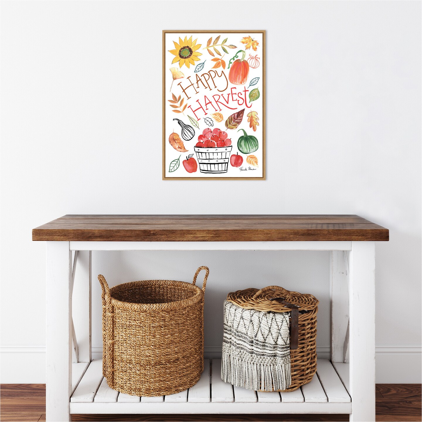 Hello Fall III by Farida Zaman 16-in. W x 23-in. H. Canvas Wall Art Print Framed in Natural