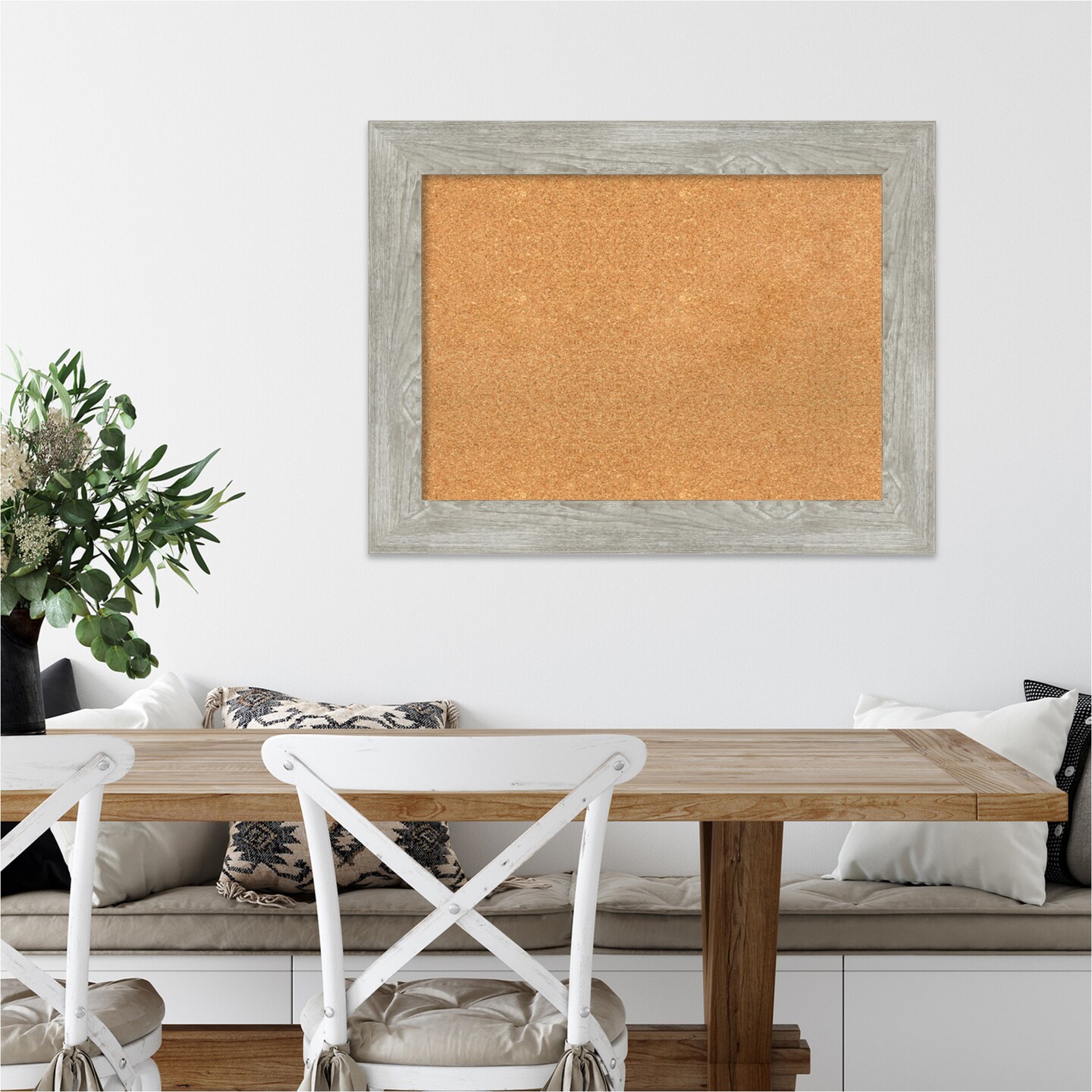 Cork Board, Dove Greywash Frame - Bulletin Board, Organization Board, Pin Board