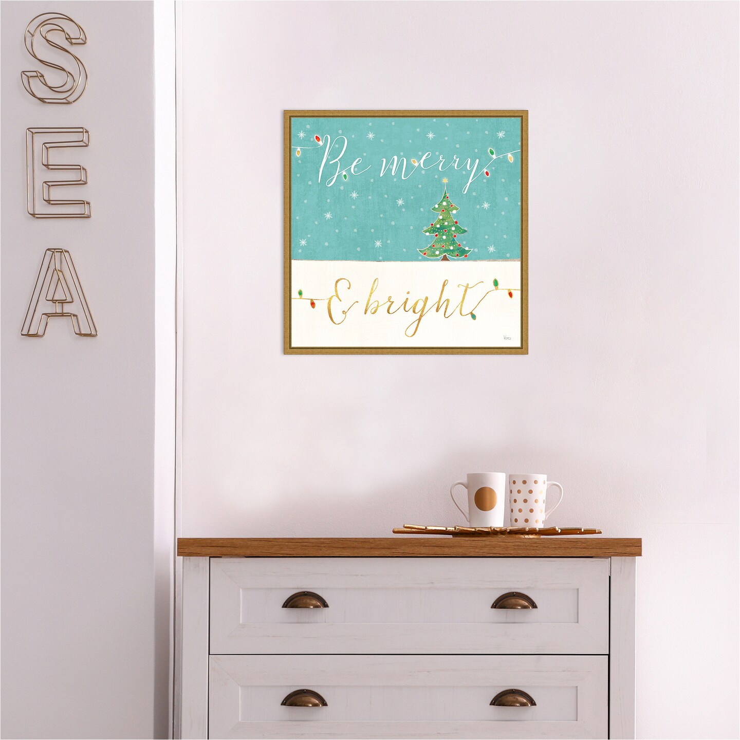 Be Merry and Bright Christmas Tree by Veronique Charron Canvas Wall Art Print Framed