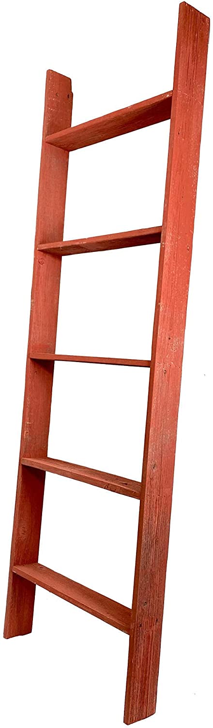 Rustic Farmhouse 5ft Reclaimed Wood Decorative Bookcase Picket Ladder