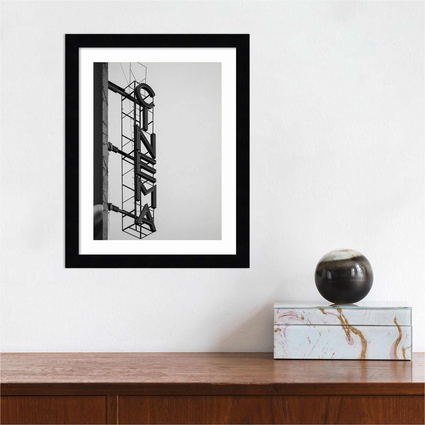 Cinema Marquee Sign by Design Fabrikken Wood Framed Wall Art Print