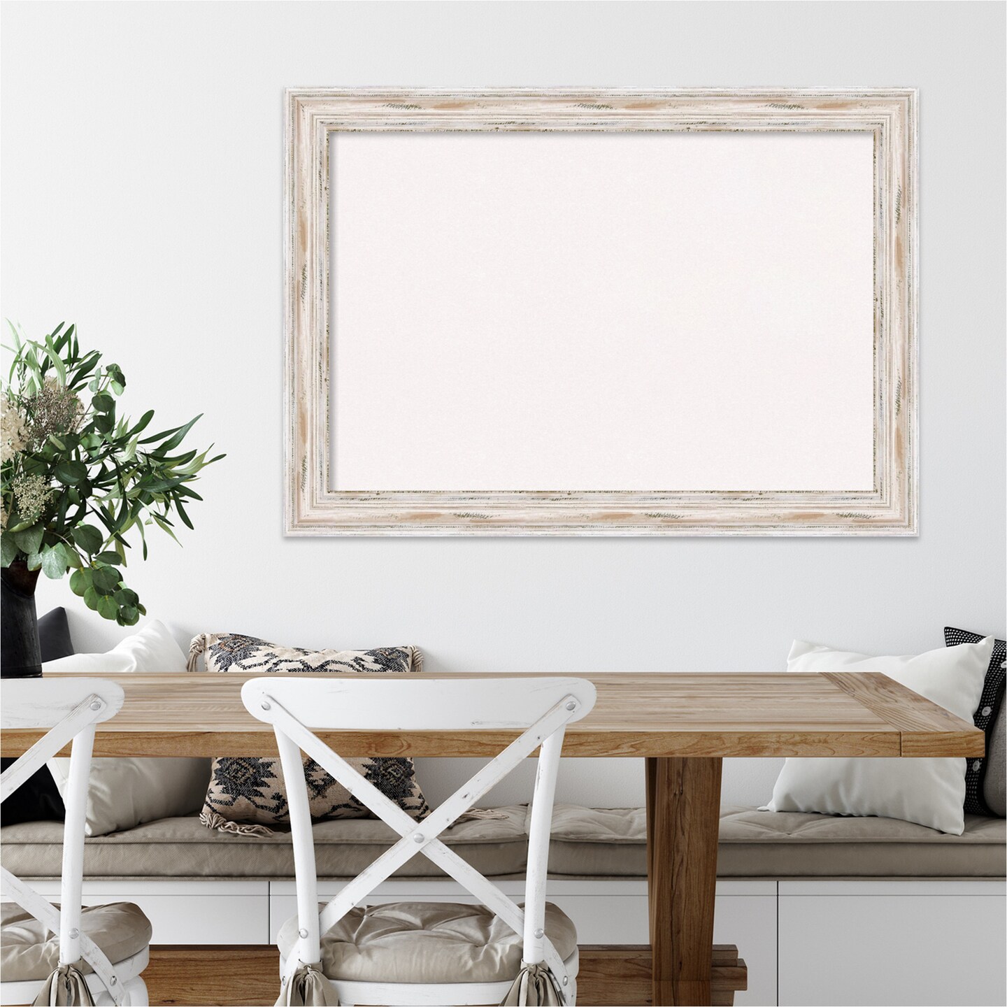 Cork Board, Alexandria White Wash Wood Frame - Bulletin Board, Organization Board, Pin Board