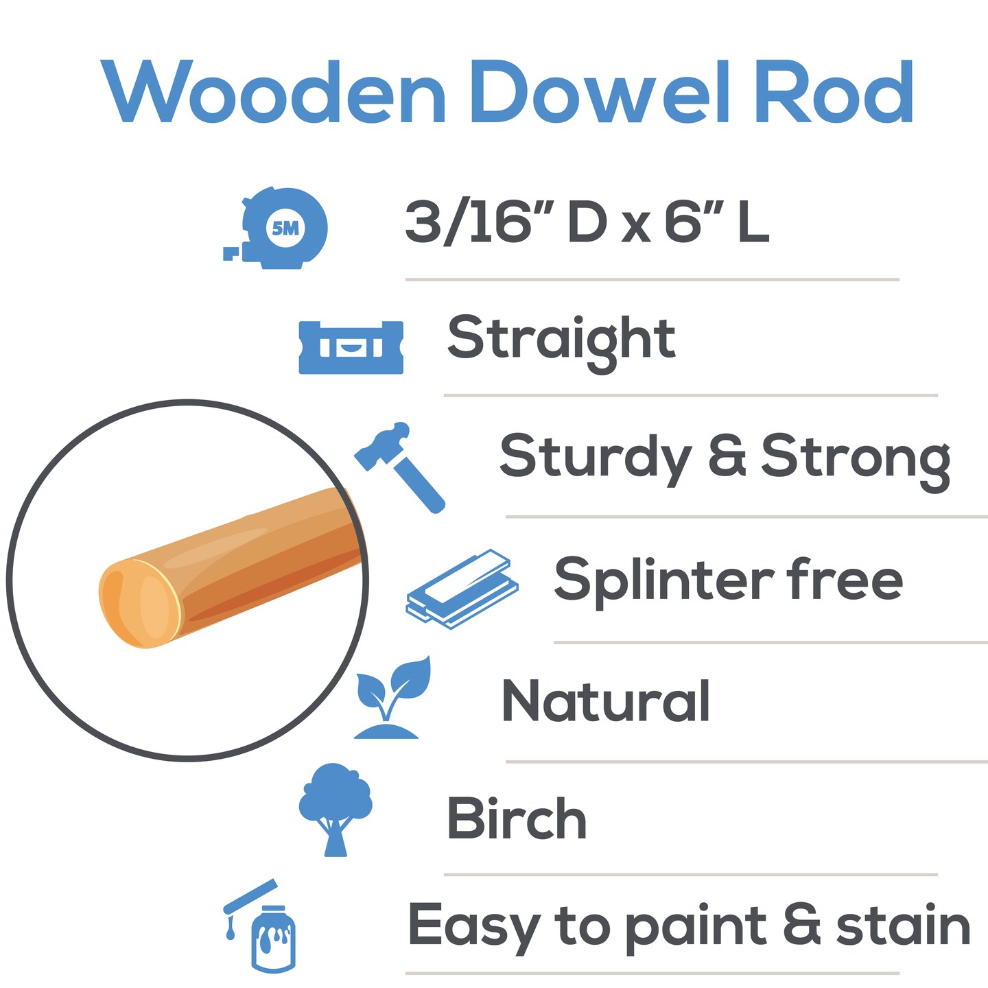 Wooden Dowel Rods 3/16 inch Thick, Multiple Lengths Available, Unfinished Sticks Crafts & DIY | Woodpeckers