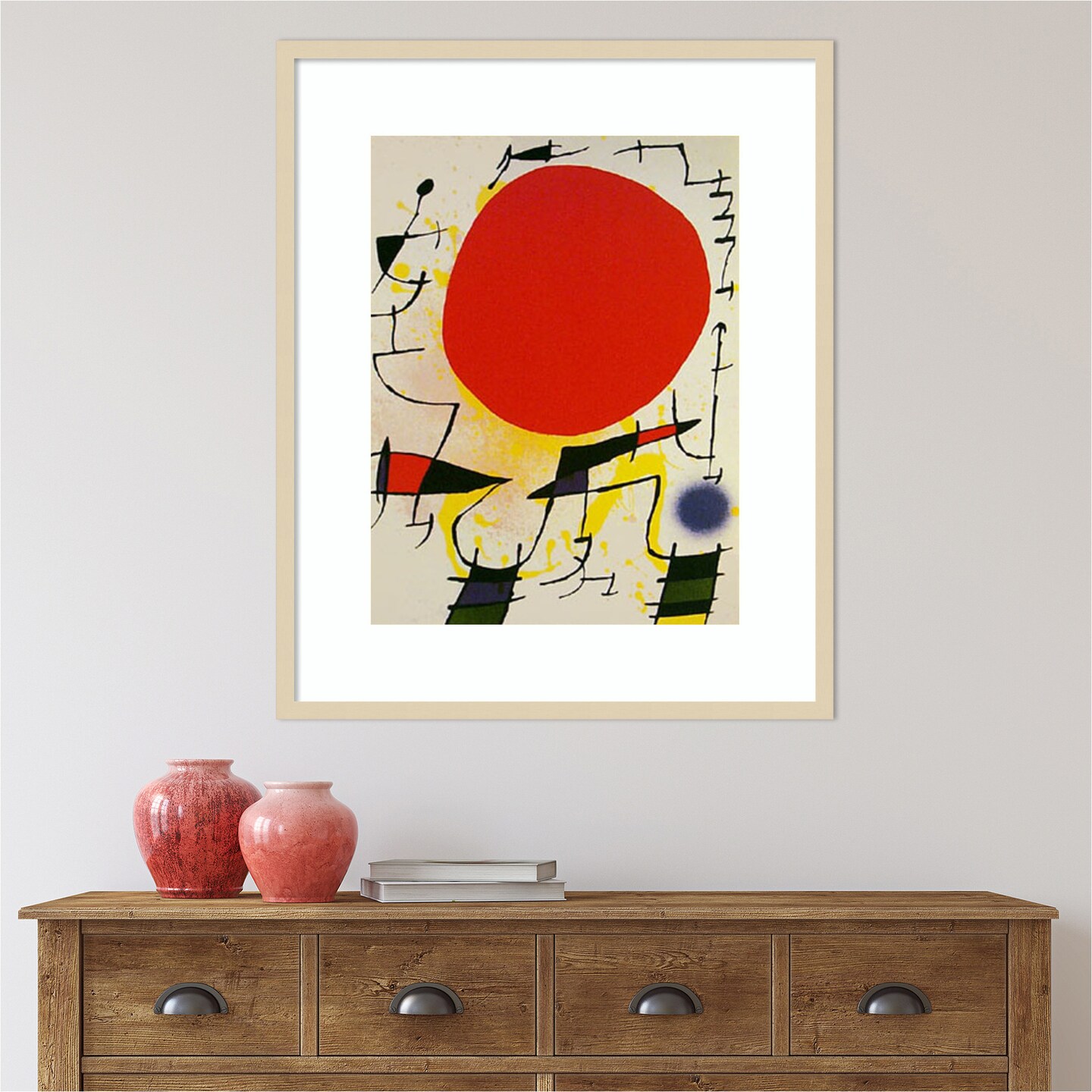 Le Soliel Rouge (The Red Sun) by Joan Miro Wood Framed Wall Art Print