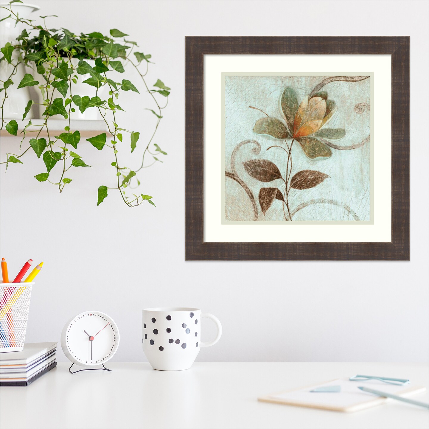 Floral Souvenir 1 by Okre Wood Framed Wall Art Print 18 in. W x 18 in. H