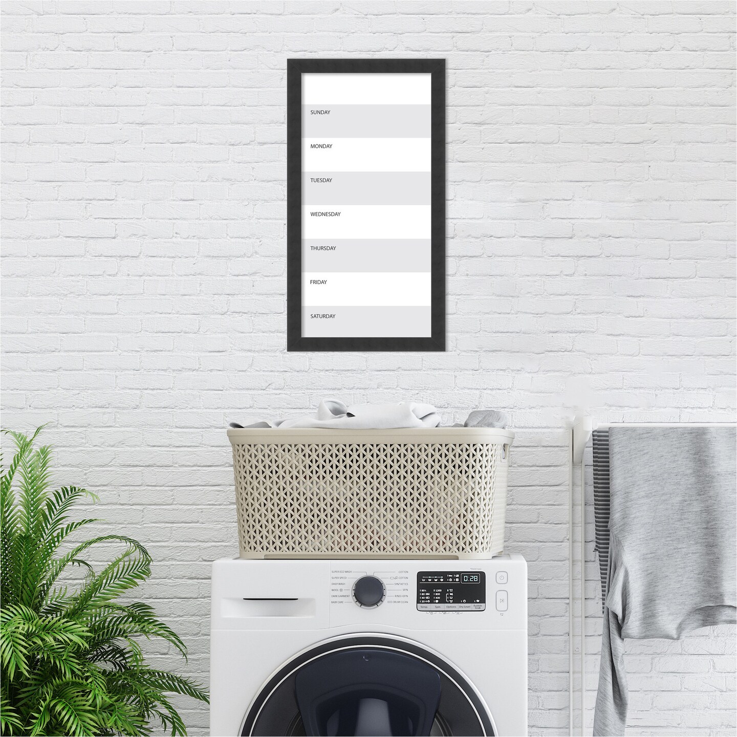Glass Dry Erase Board Vertical Panel, Grey Week Calendar Framed