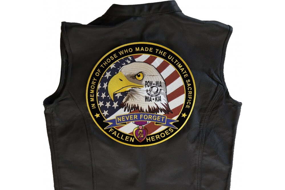 Large Back Patch, Embroidered Patch (Iron-On or Sew-On), Fallen Military Heroes POW MIA WIA KIA Memorial Large Back Patch, 12&#x22; Round